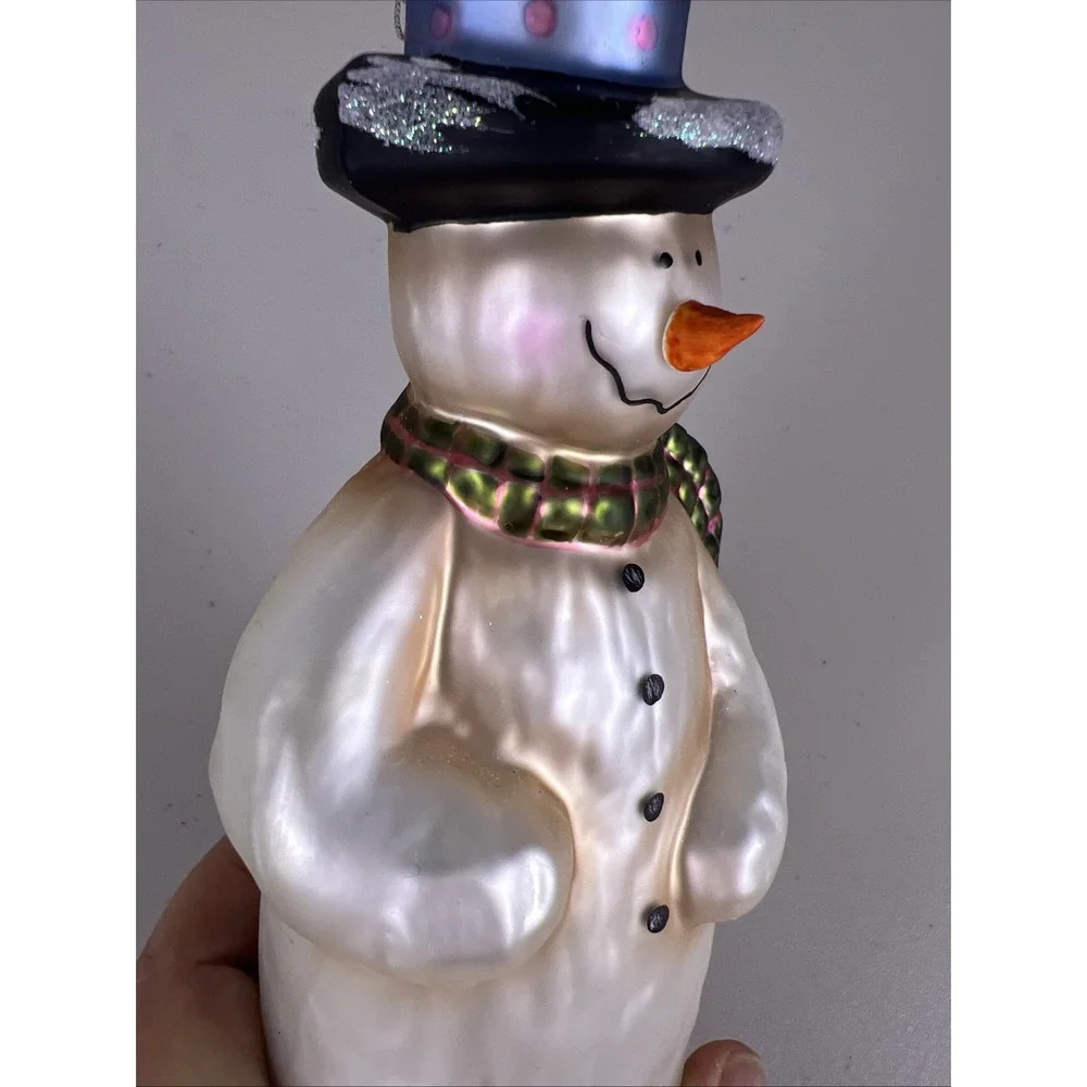 Kurt Adler Handblown Glass Snowman Christmas Ornament Top Hat‎ Scarf Festive